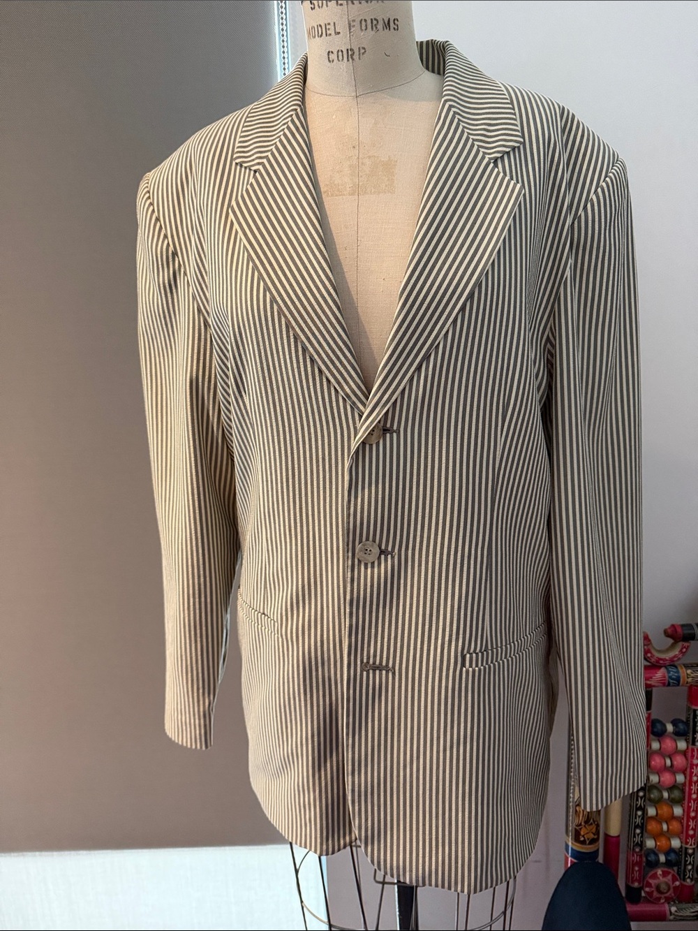 Striped Cream and Gray Men's Blazer